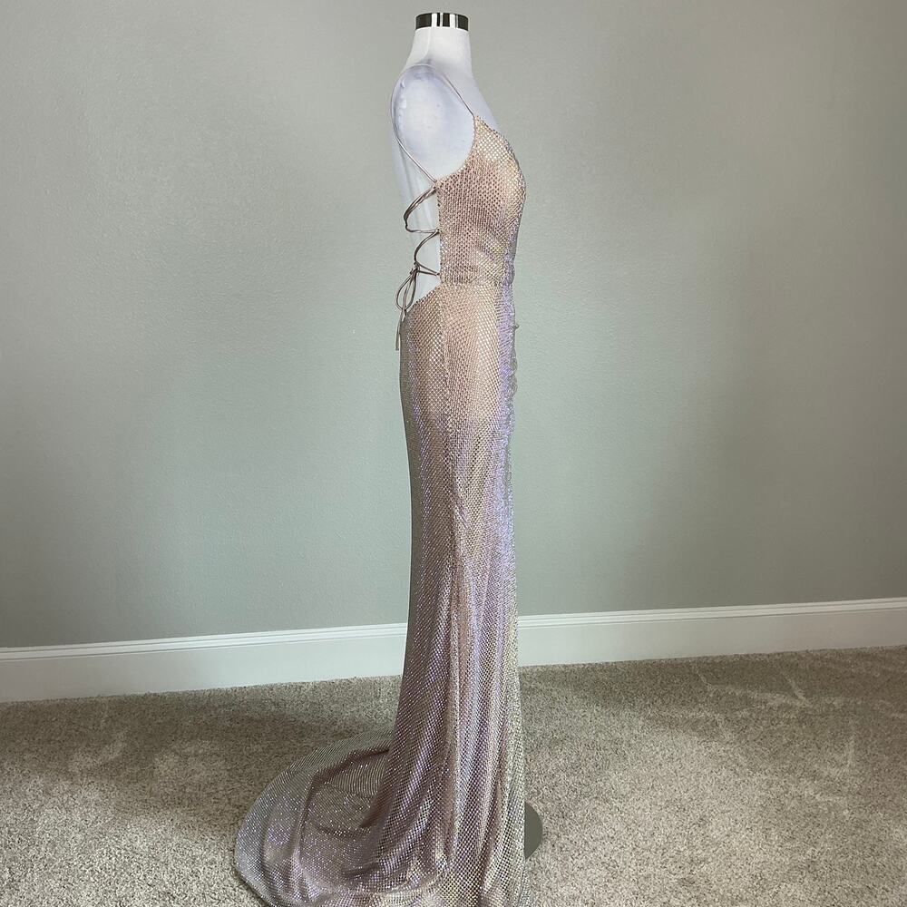 Jovani D5063 Pink Beaded Backless Column Evening Gown Thigh Slit Size 6 Dress - Picture 5 of 11